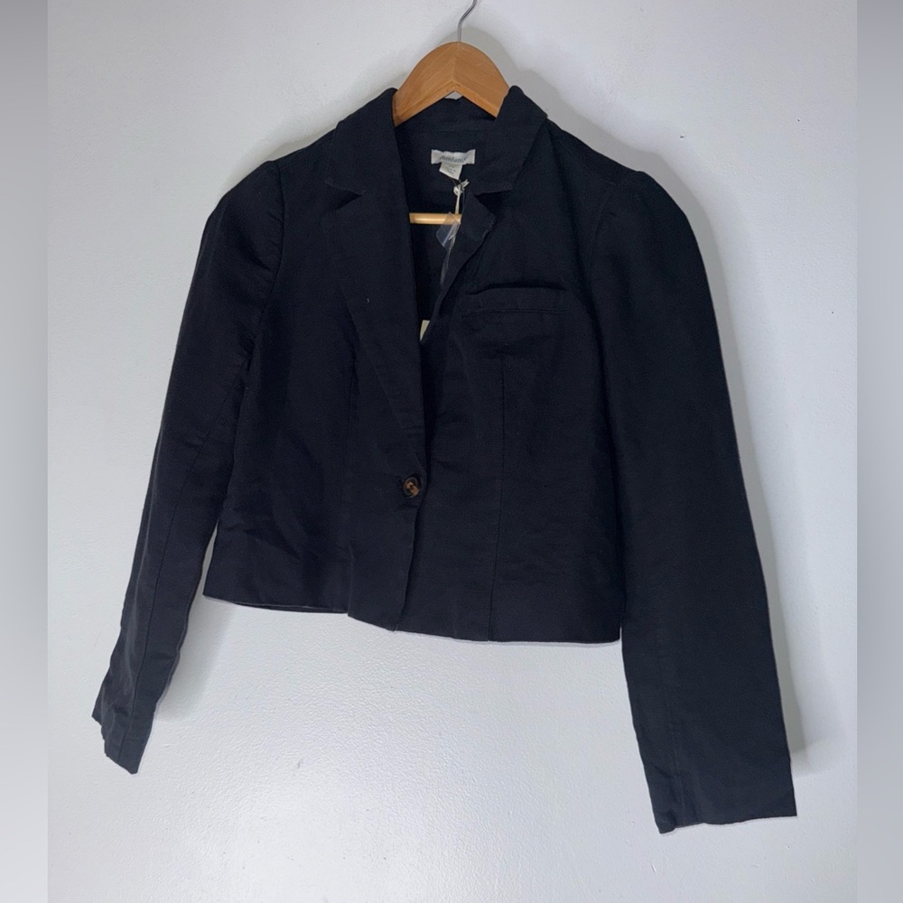 NWT Sundance Crop Single Button Blazer Black Cotton Linen Blend PS